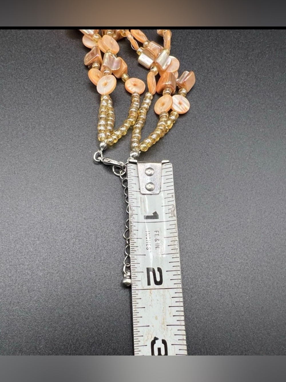 Boho Peach Mother of Pearl Shell Necklace Earring Set Multi Strand Layers Beachy - Picture 15 of 16